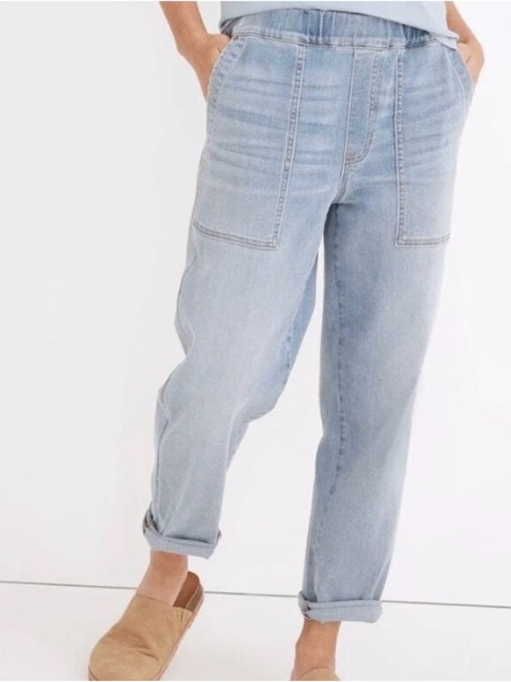 Madewell Light Blue Elastic Waist Denim Jeans - Size S Tall